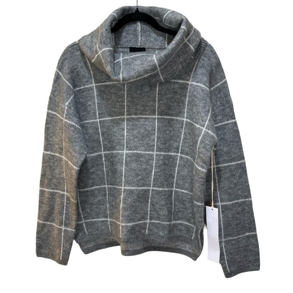 Lumiere Gray Turtleneck Grid Sweater Size S - Picture 3 of 6